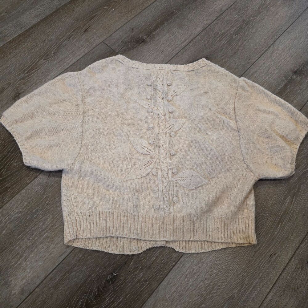 Sleeping On Snow Womens L Short Sleeve Floral knited Cardigan Top Anthro Alpaca - Picture 4 of 5
